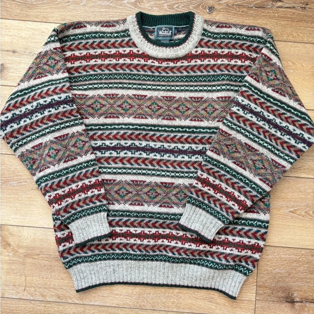 VTG Woolrich Mens Large Ski Sweater Wool Aztec Nordic FairIsle Made in Hong Kong